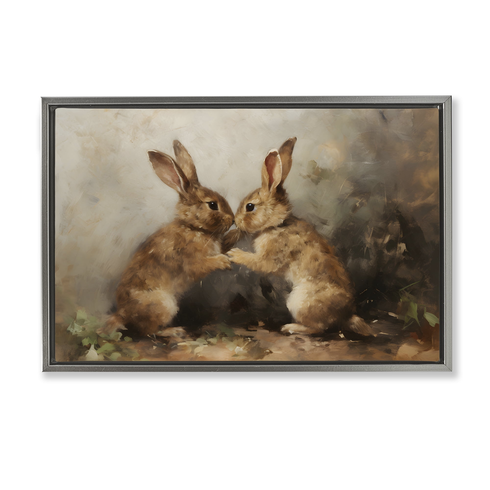 Stupell Industries Bunny Boxing Duo Animals & Insects Painting Gray Floater Framed Canvas Art Print Wall Art, 31 x 21