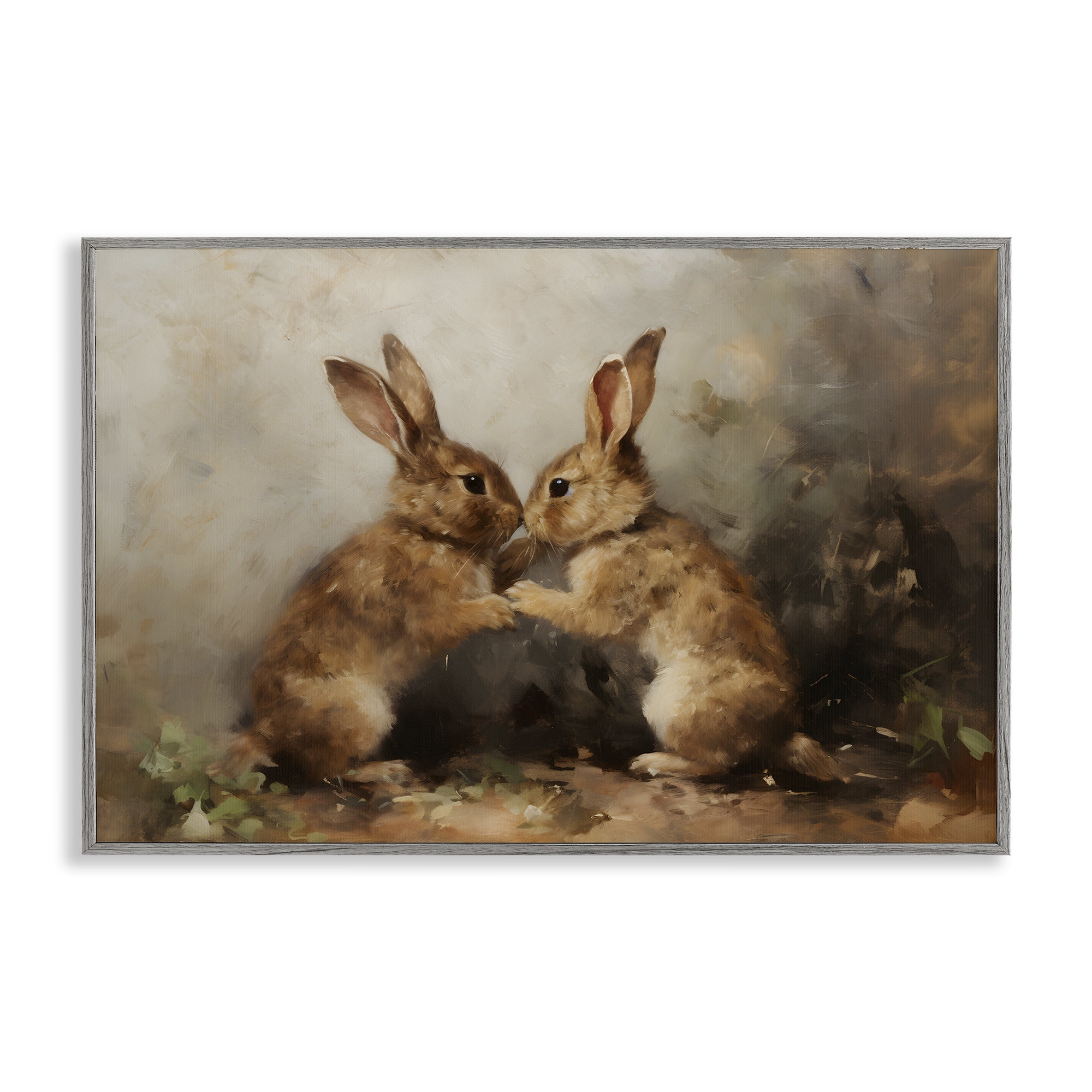 Stupell Industries Bunny Boxing Duo Animals & Insects Painting Gray Framed Art Print Wall Art, 30 x 20