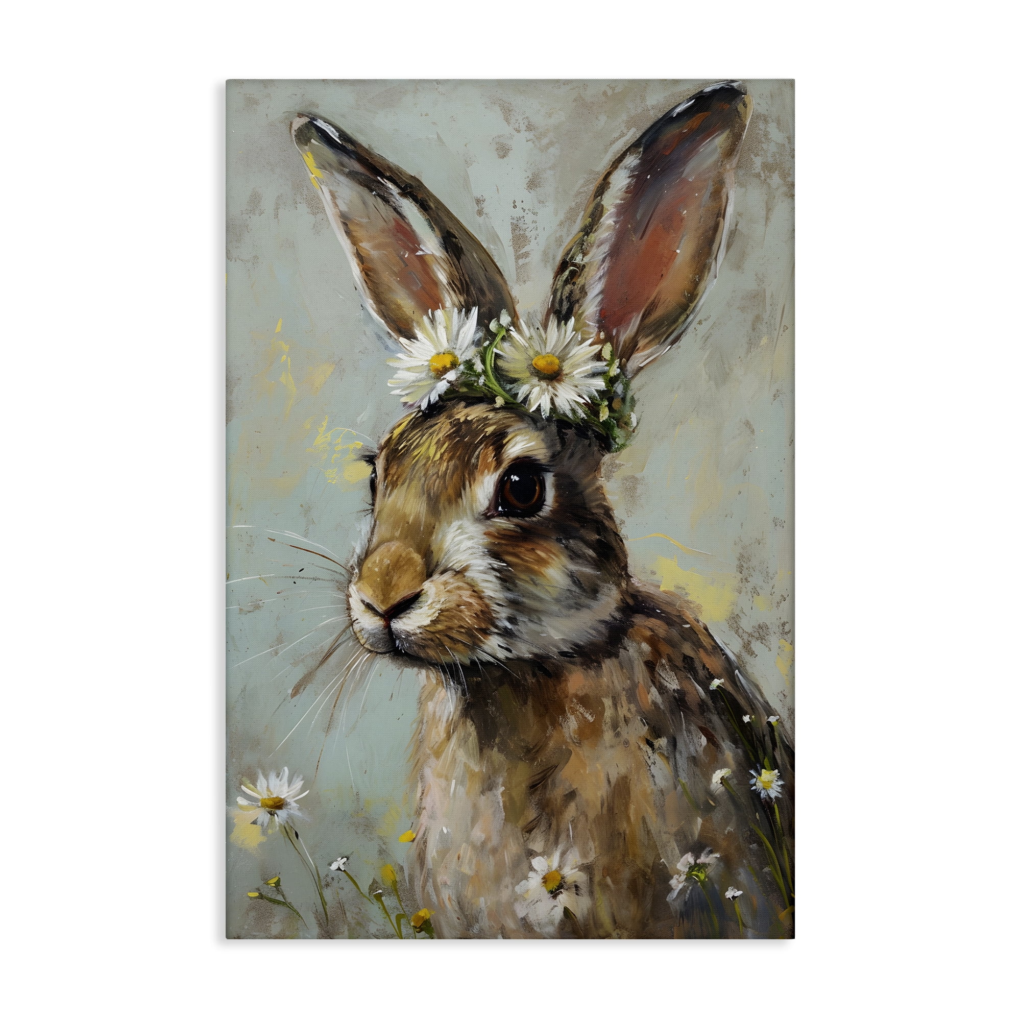 Stupell Industries Bunny & Daisy Crown Animals & Insects Painting Gallery Wrapped Canvas Art Print Wall Art, 30 x 45