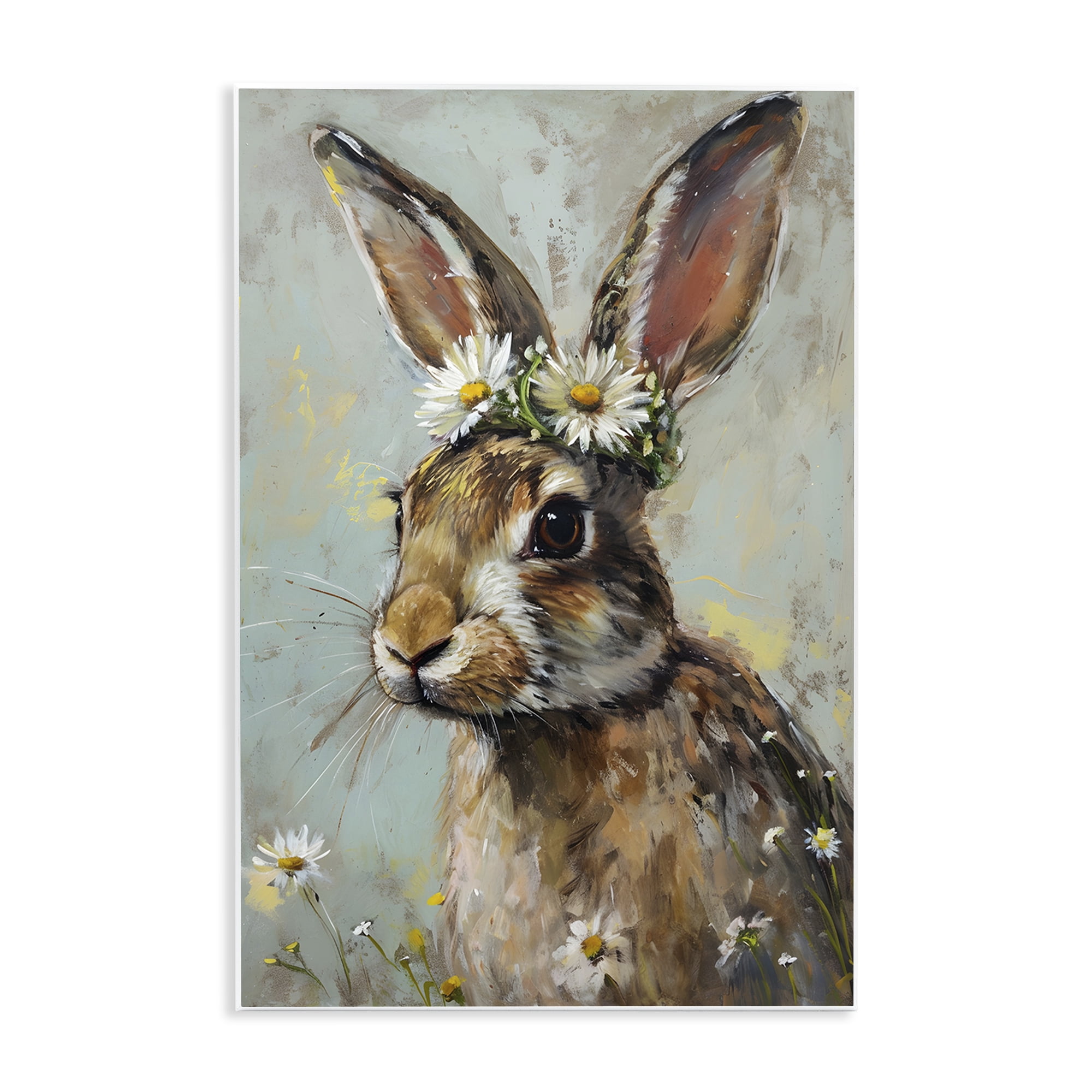 Stupell Industries Bunny & Daisy Crown Animals & Insects Painting Unframed Art Print Wall Art, 13 x 19