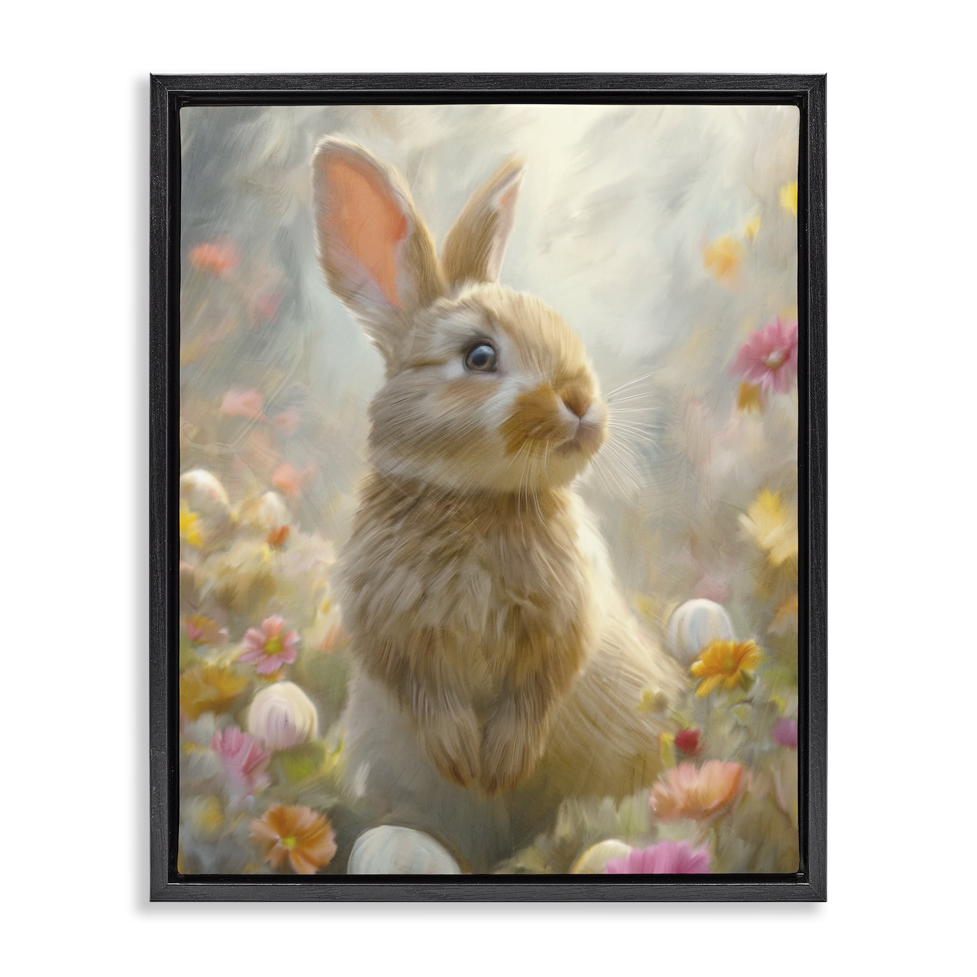 Stupell Industries Bunny Dreams Meadow Black Framed Floater Canvas Wall Art, design by Kim Allen