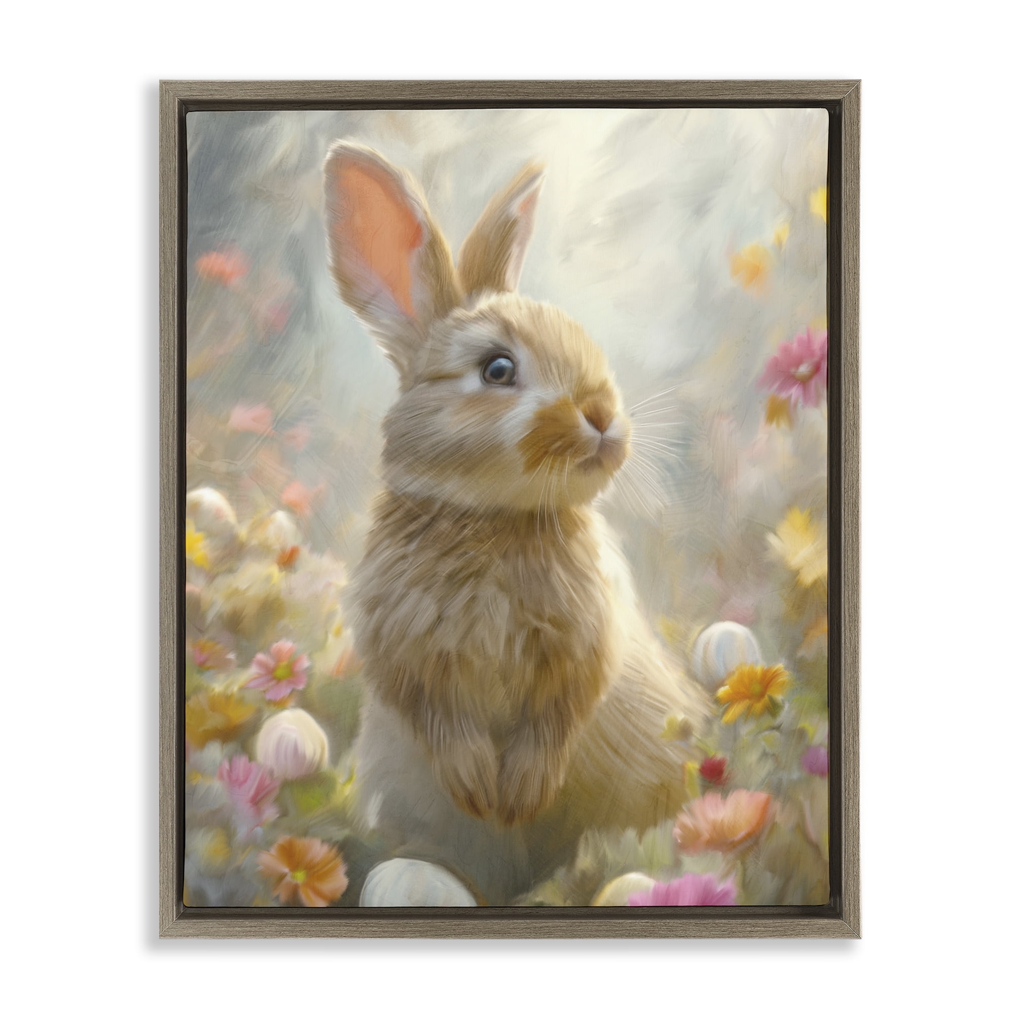 Stupell Industries Bunny Dreams Meadow Brown Framed Floater Canvas Wall Art, design by Kim Allen