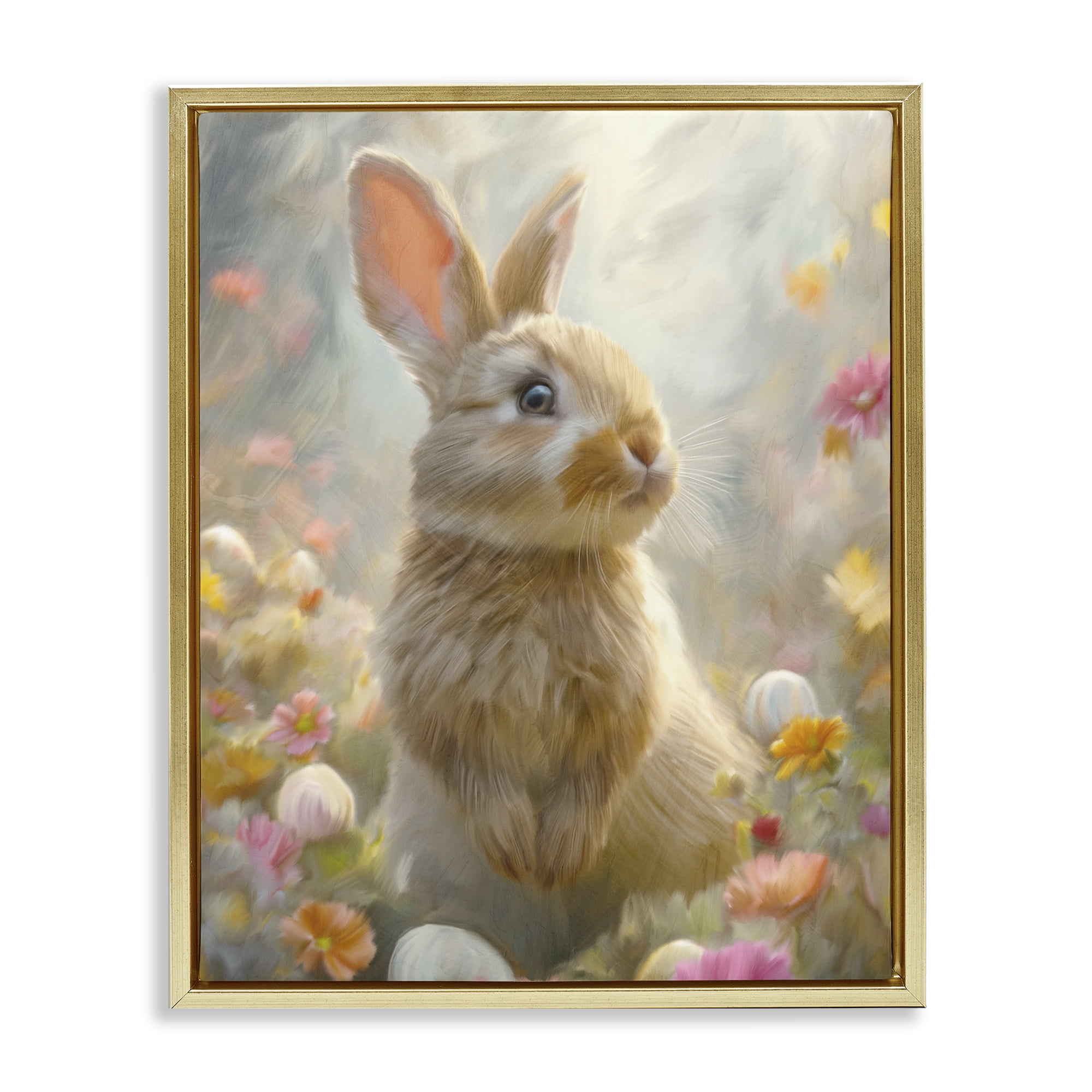 Stupell Industries Bunny Dreams Meadow Gold Framed Floater Canvas Wall Art, design by Kim Allen