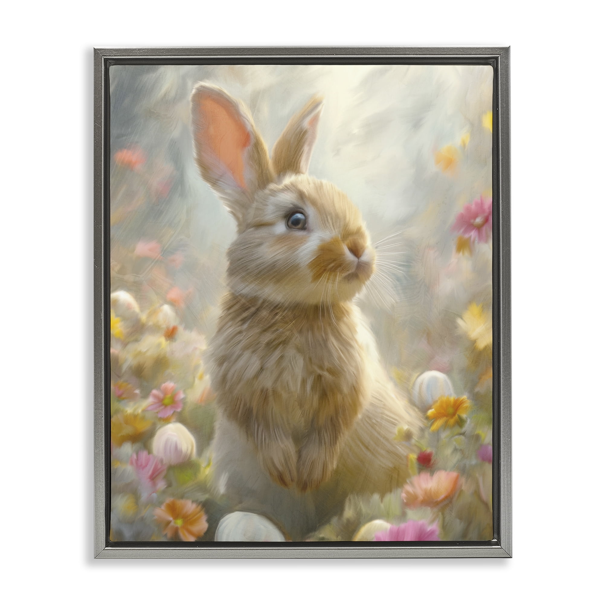 Stupell Industries Bunny Dreams Meadow Gray Framed Floater Canvas Wall Art, design by Kim Allen