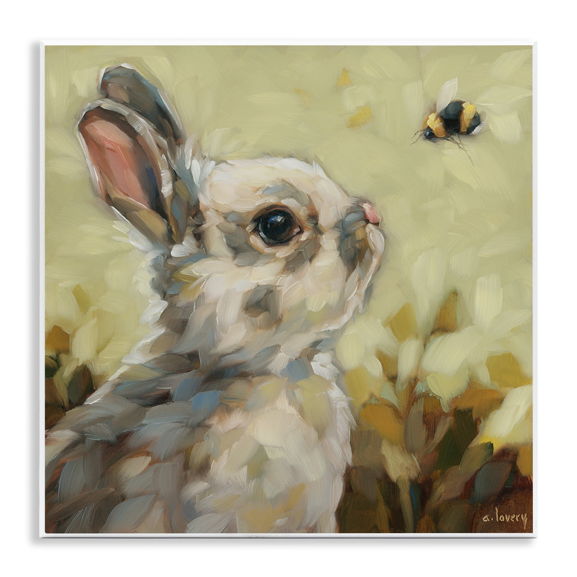Stupell Industries Bunny Eyeing Bumble Bee Animals Painting Unframed Art Print Wall Art, 12 x 12