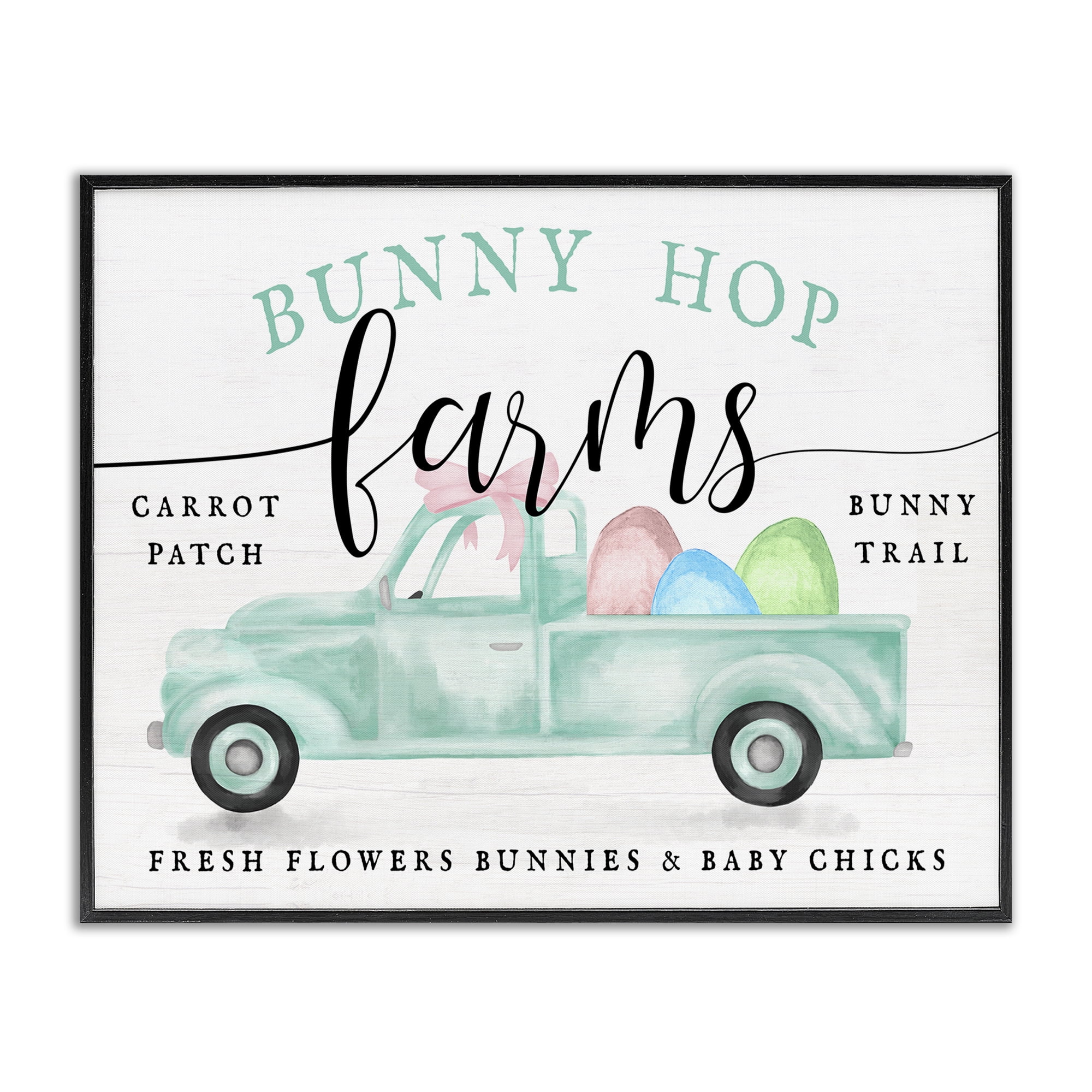 Bunny Hop Farms Sign Easter Egg Green Truck Black Framed Giclee Art, 14 x 11, By Lil' Rue