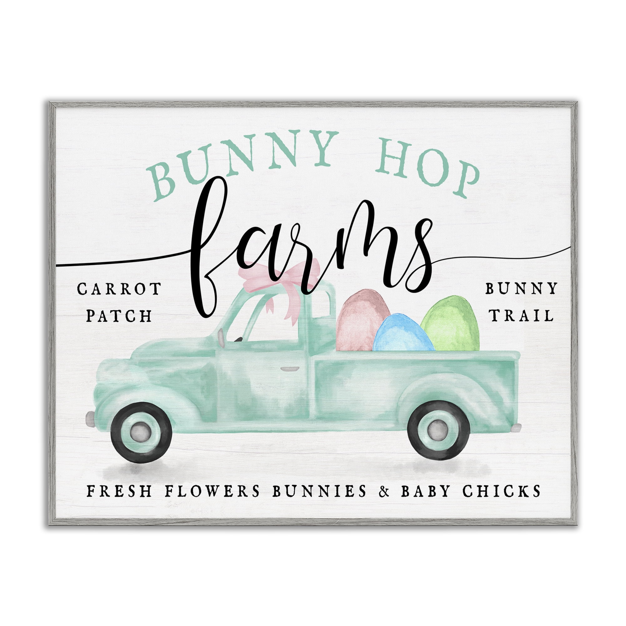 Bunny Hop Farms Sign Easter Egg Green Truck Gray Framed Giclee Art, 20 x 16, By Lil' Rue