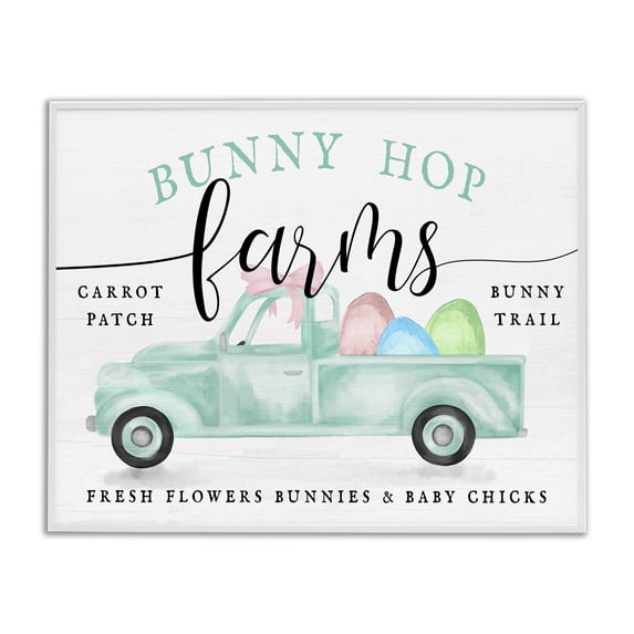 Bunny Hop Farms Sign Easter Egg Green Truck White Framed Giclee Art, 30 x 24, By Lil' Rue