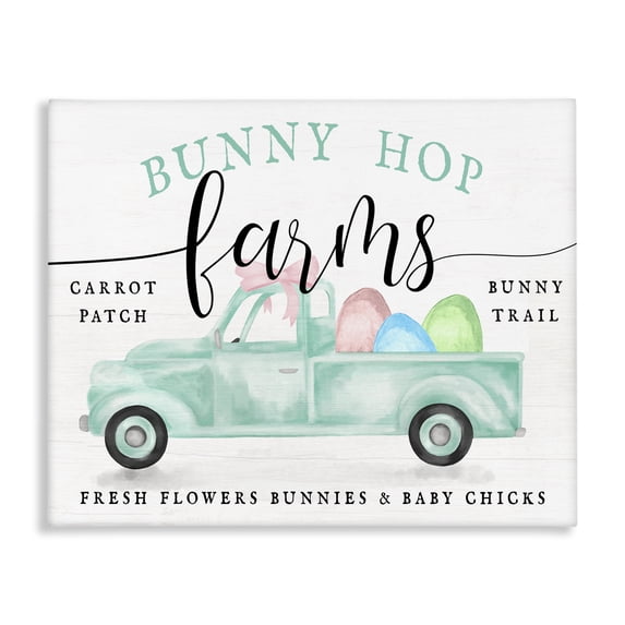 Bunny Hop Farms Sign Easter Egg Green Truck Canvas Art, 48 x 36, By Lil' Rue