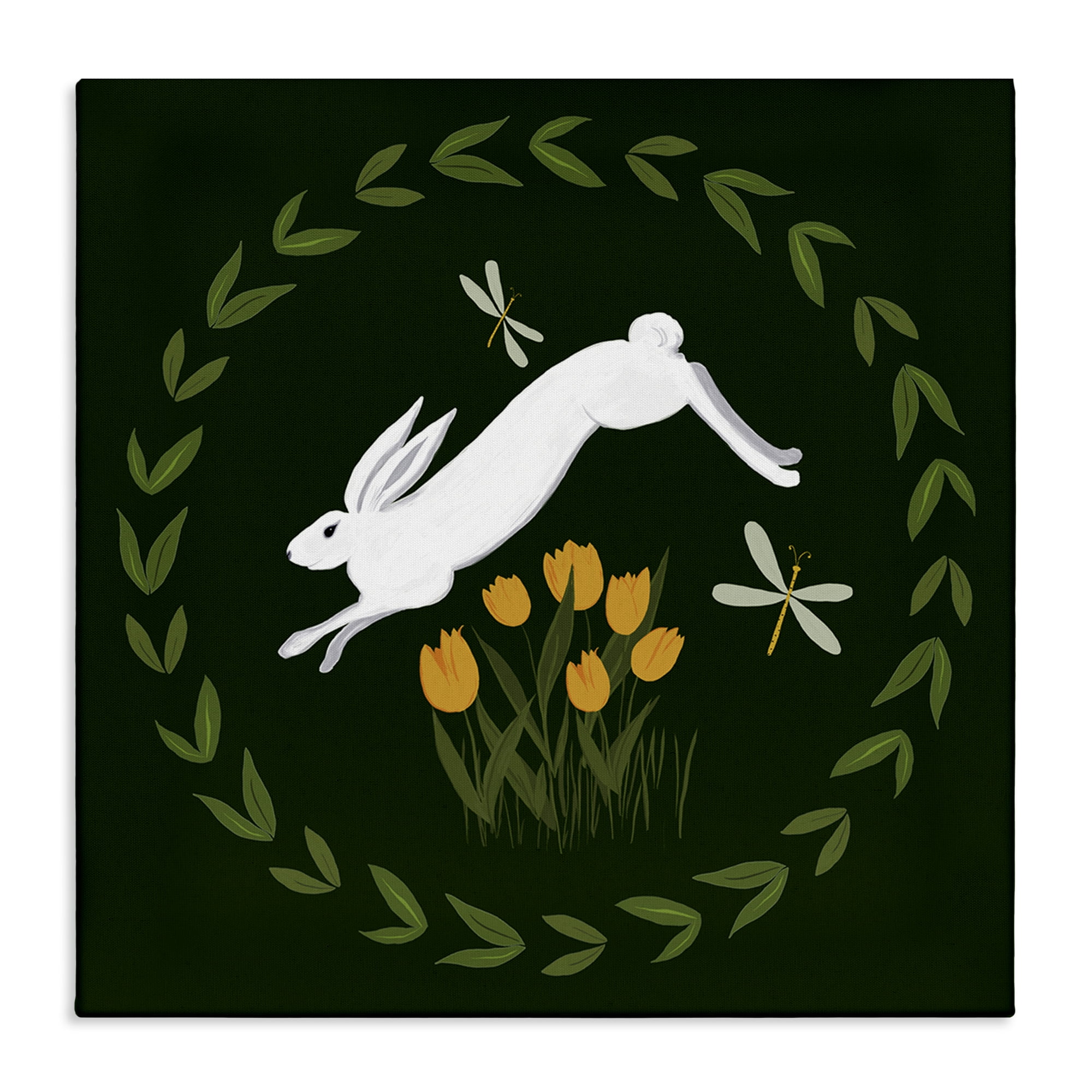 Stupell Industries Bunny Hopping in Wreath Animals Painting Wrapped Canvas Art Print Wall Art, 24 x 24