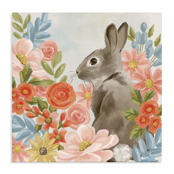 Stupell Industries Rustic Lodge Bunny In The Blooms Canvas Art, 17 x 17, by Cat Thurman Designs