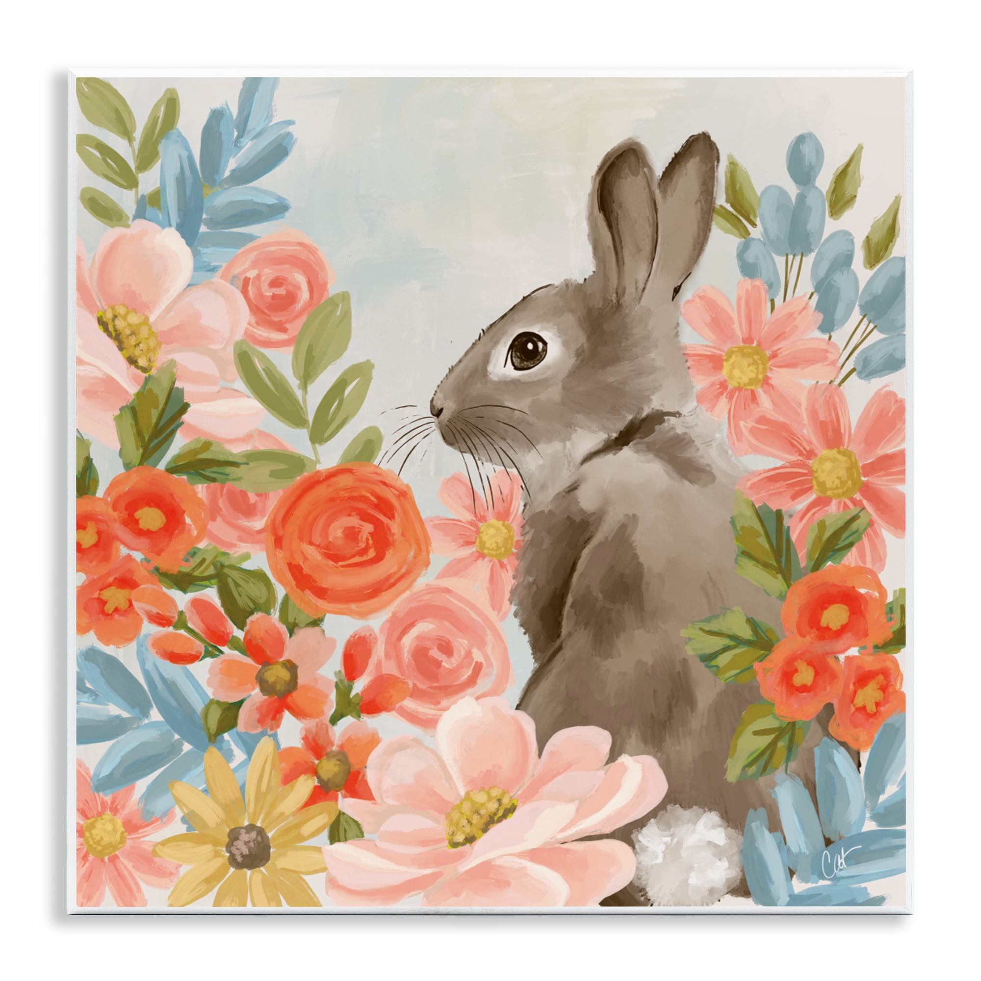 Stupell Industries Bunny In The Blooms Wall Plaque Art, design by Cat Thurman Designs
