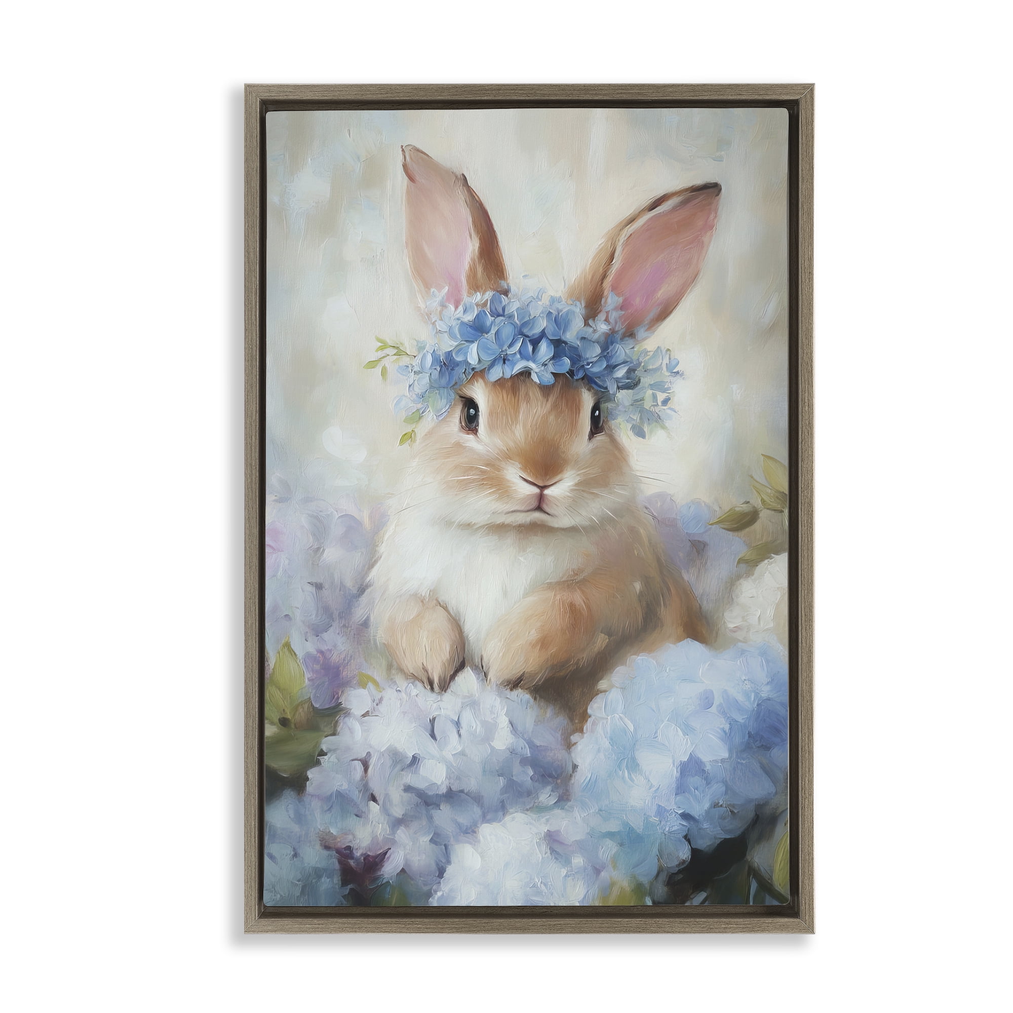 Stupell Industries Bunny In The Blossoms Brown Framed Floater Canvas Wall Art, design by Tina LeCour