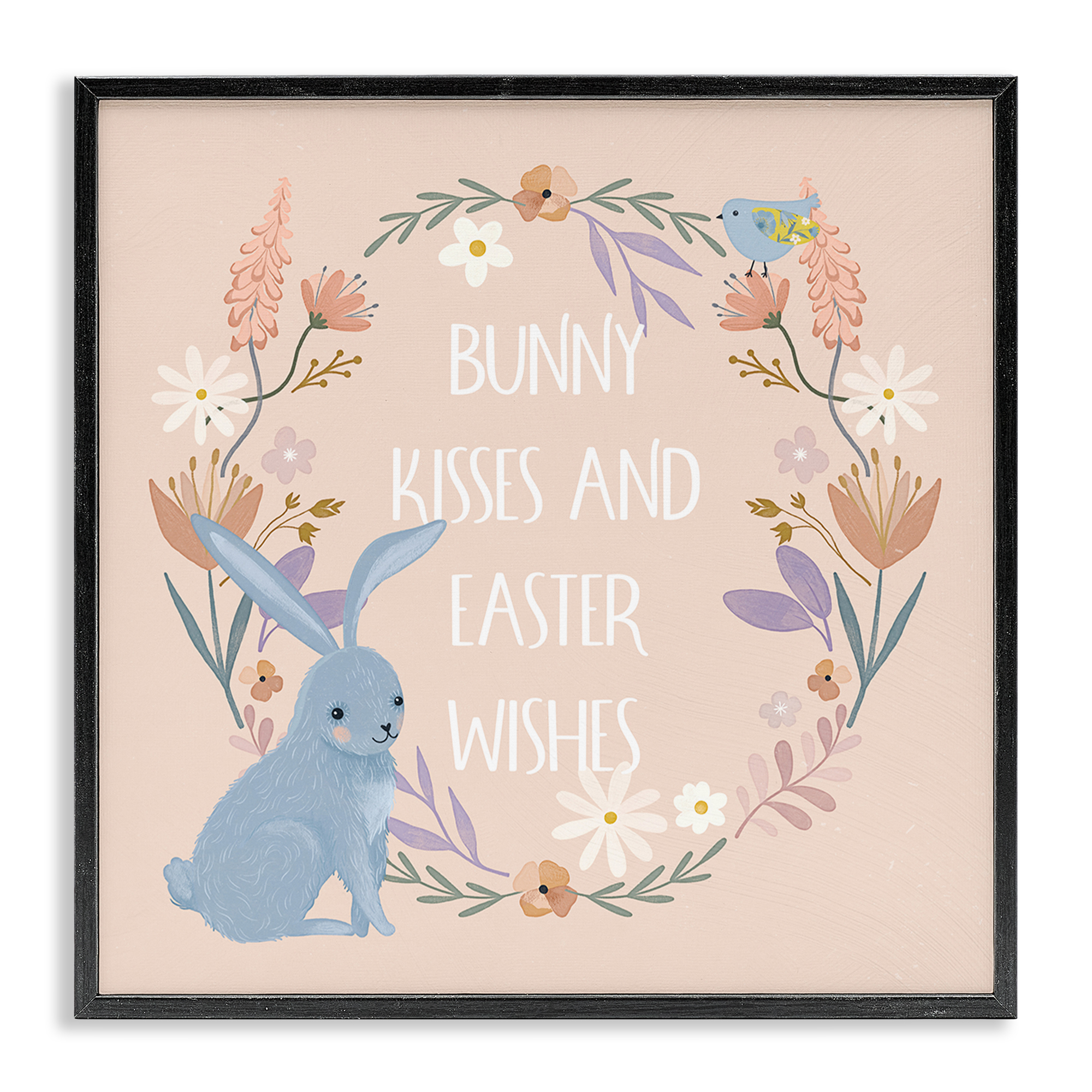 Stupell Industries Bunny Kisses Easter Wishes Holiday Painting Black Framed Art Print Wall Art, 17 x 17