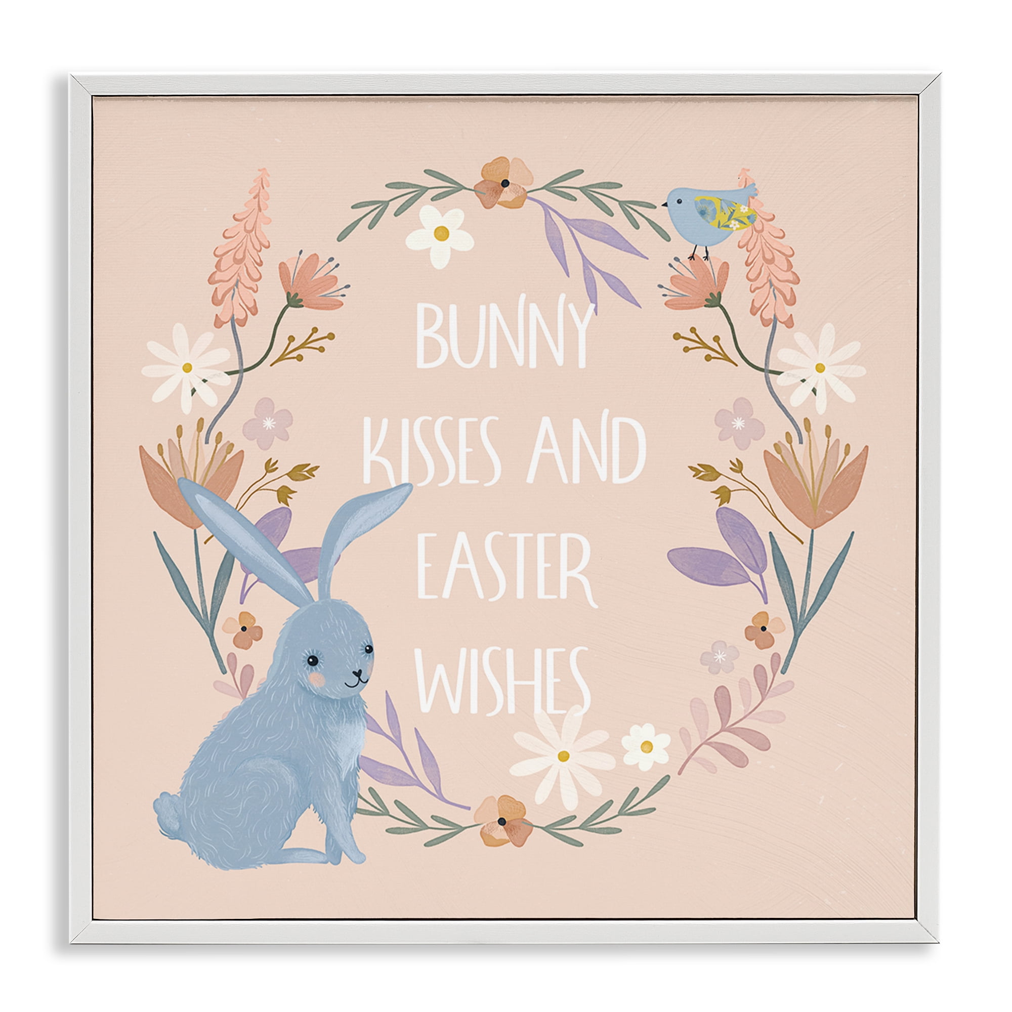 Stupell Industries Bunny Kisses Easter Wishes Holiday Painting White Framed Art Print Wall Art, 12 x 12