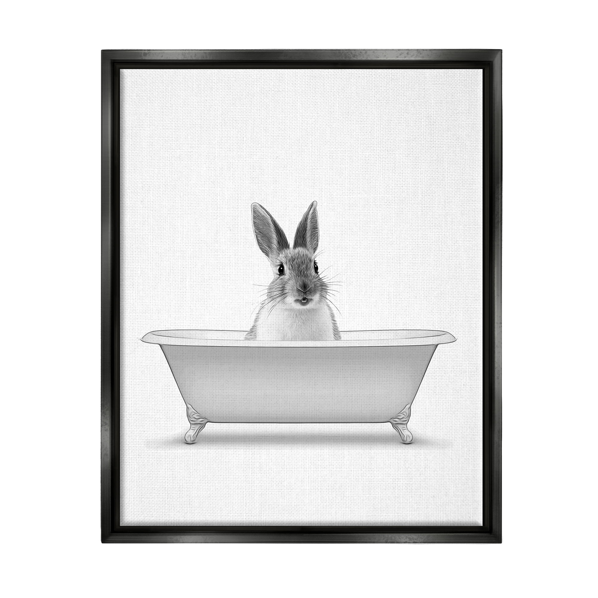 Stupell Industries Bunny Peeking Bathtub Pet Animals & Insects Painting Black Floater Framed Art Print Wall Art