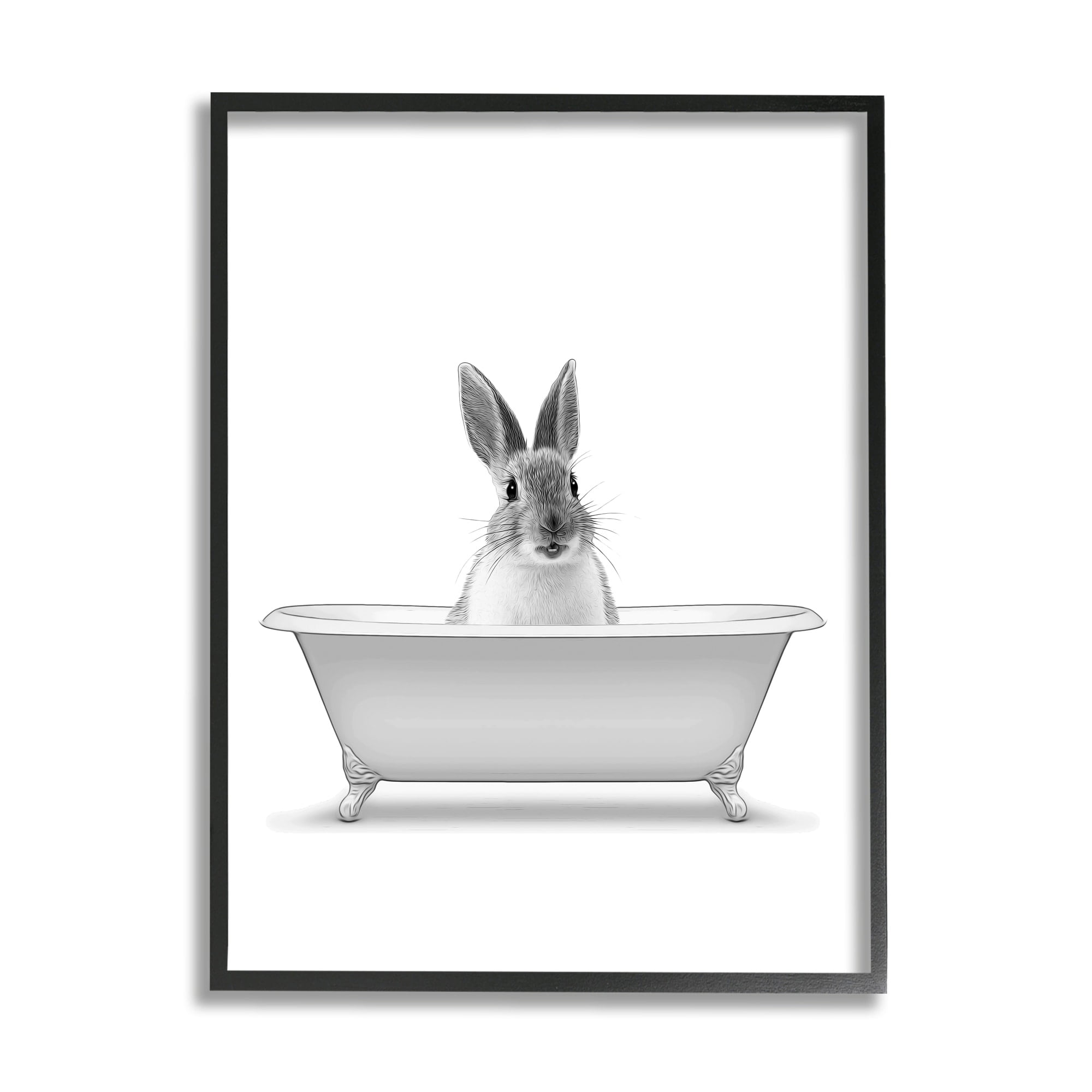 Stupell Industries Bunny Peeking Bathtub Pet Animals & Insects Painting Black Framed Art Print Wall Art