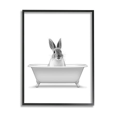 Stupell Industries Bunny Peeking Bathtub Pet Animals & Insects Painting Black Framed Art Print Wall Art