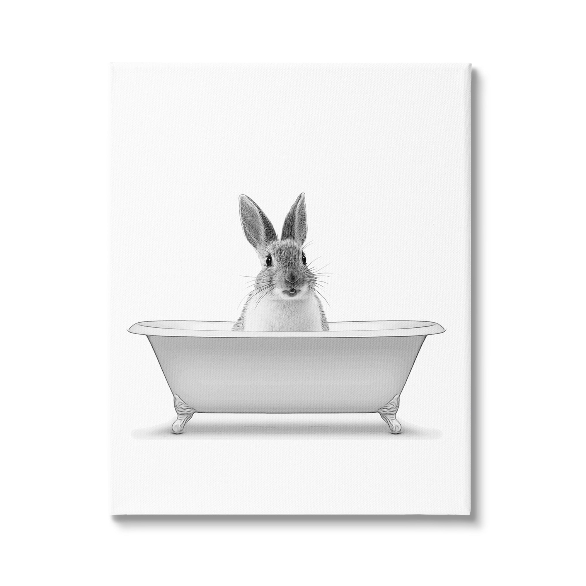 Stupell Industries Bunny Peeking Bathtub Pet Animals & Insects Painting Gallery Wrapped Canvas Print Wall Art