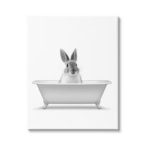 Stupell Industries Bunny Peeking Bathtub Pet Animals & Insects Painting Gallery Wrapped Canvas Print Wall Art