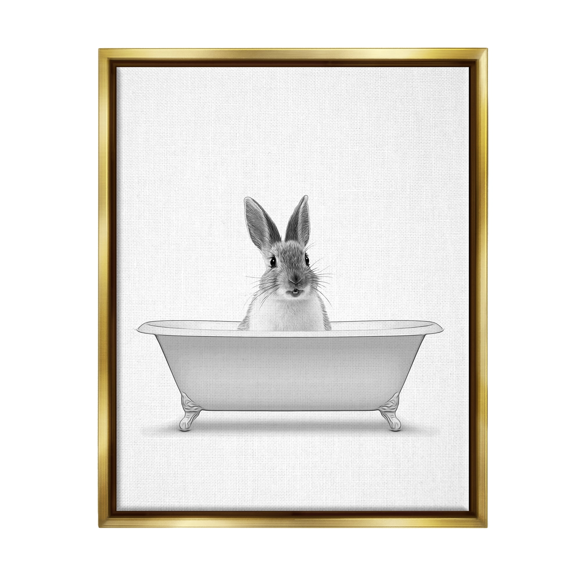 Stupell Industries Bunny Peeking Bathtub Pet Animals & Insects Painting Gold Floater Framed Art Print Wall Art