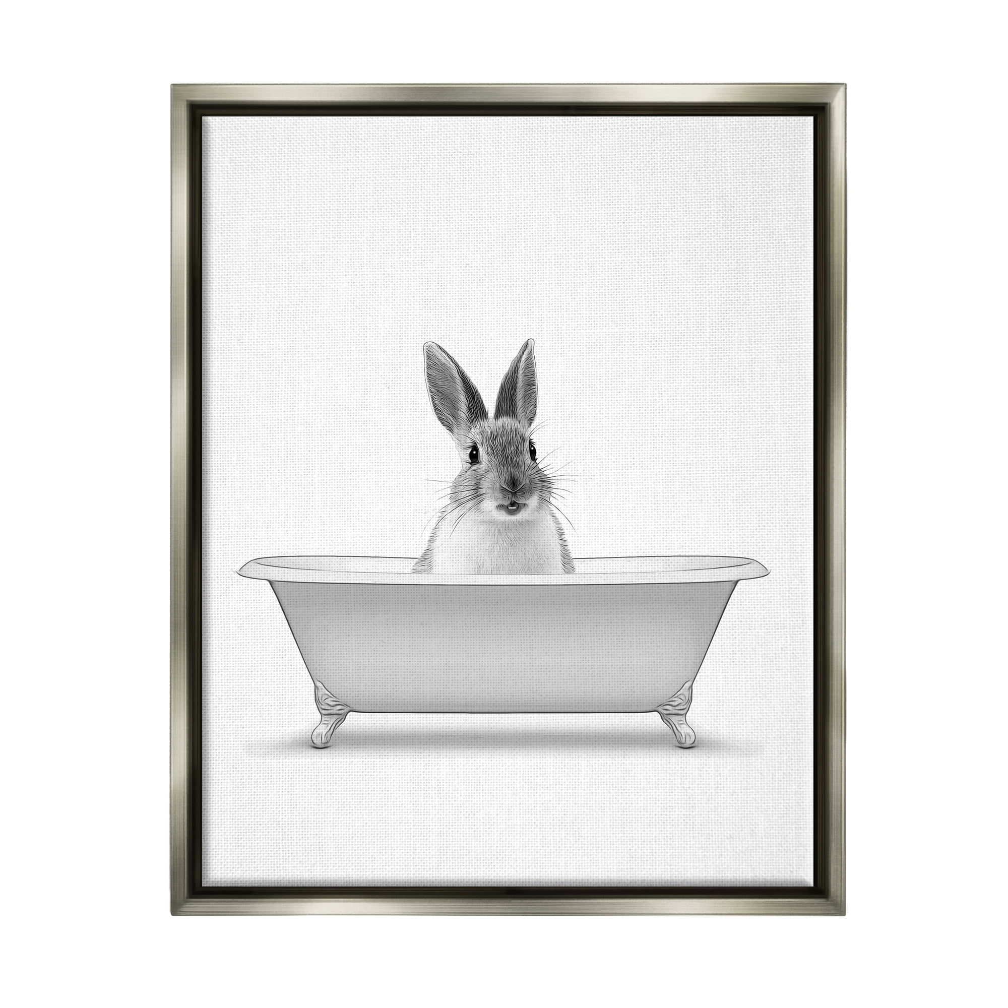 Stupell Industries Bunny Peeking Bathtub Pet Animals & Insects Painting Gray Floater Framed Art Print Wall Art
