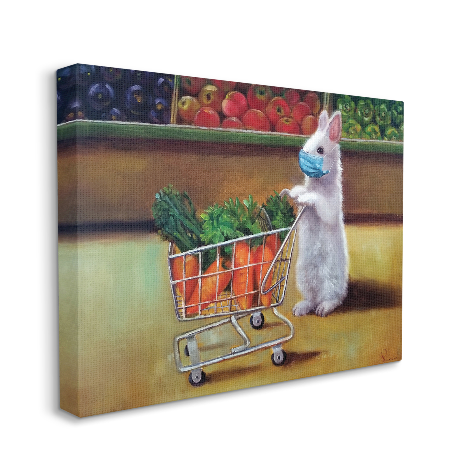 Stupell Industries Bunny Rabbit Carrot Shopping Face Mask Detail Animals & Insects Painting Gallery Wrapped Canvas Art Print Wall Art, 36 x 48