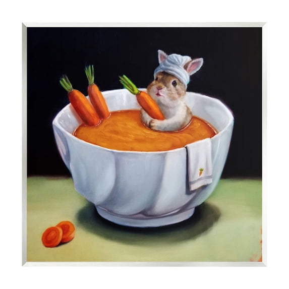 Stupell Industries Bunny Rabbit Carrot Vegetable Soup Bath Animal Portrait Painting Unframed Art Print Wall Art, Design by Lucia Heffernan