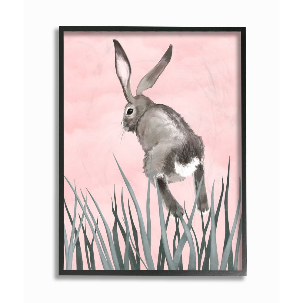 Stupell Industries Bunny Rabbit Jump Grass Pink Green Animal Painting Framed Wall Art by Ziwei Li