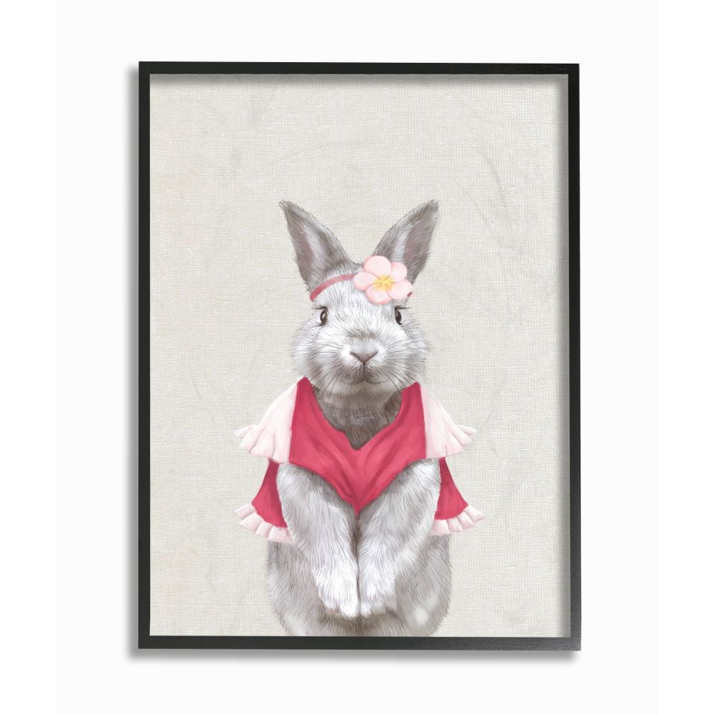 Stupell Industries Bunny Rabbit Pink Clothes Portrait Animal Painting Graphic Art Black Framed Art Print Wall Art, 24x30, by Ziwei Li