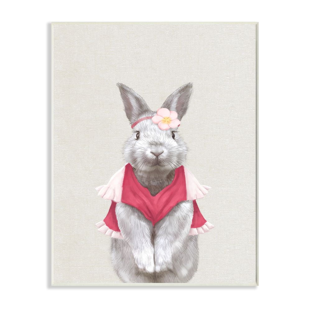 Stupell Industries Bunny Rabbit Pink Clothes Portrait Animal Painting ...