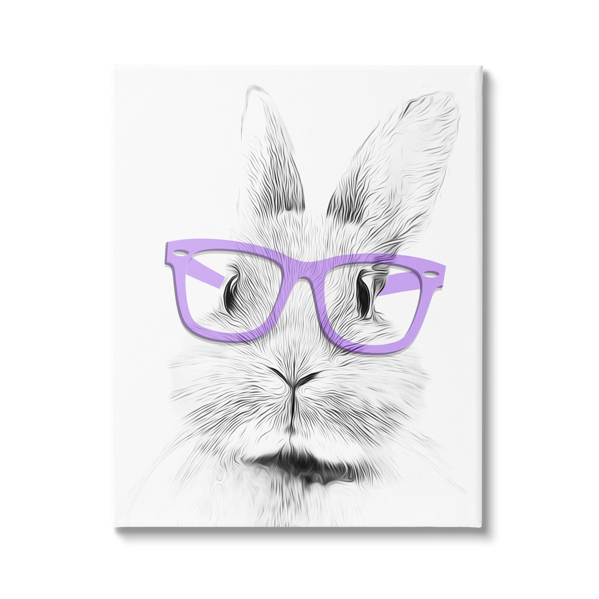 Stupell Industries Bunny Rabbit Purple Glasses Monochrome Illustration Graphic Art Gallery-Wrapped Canvas Print Wall Art, 30x40, by Annalisa Latella