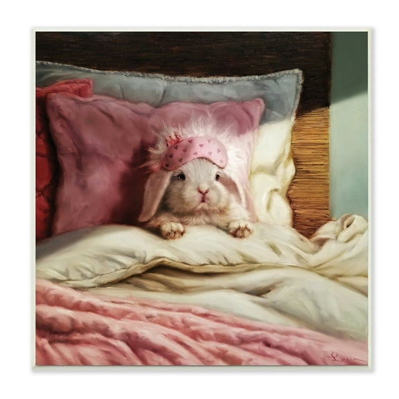 Stupell Industries Bunny Rabbit Resting in Bed Off-White Pink,12 x 12,Designed by Lucia Heffernan