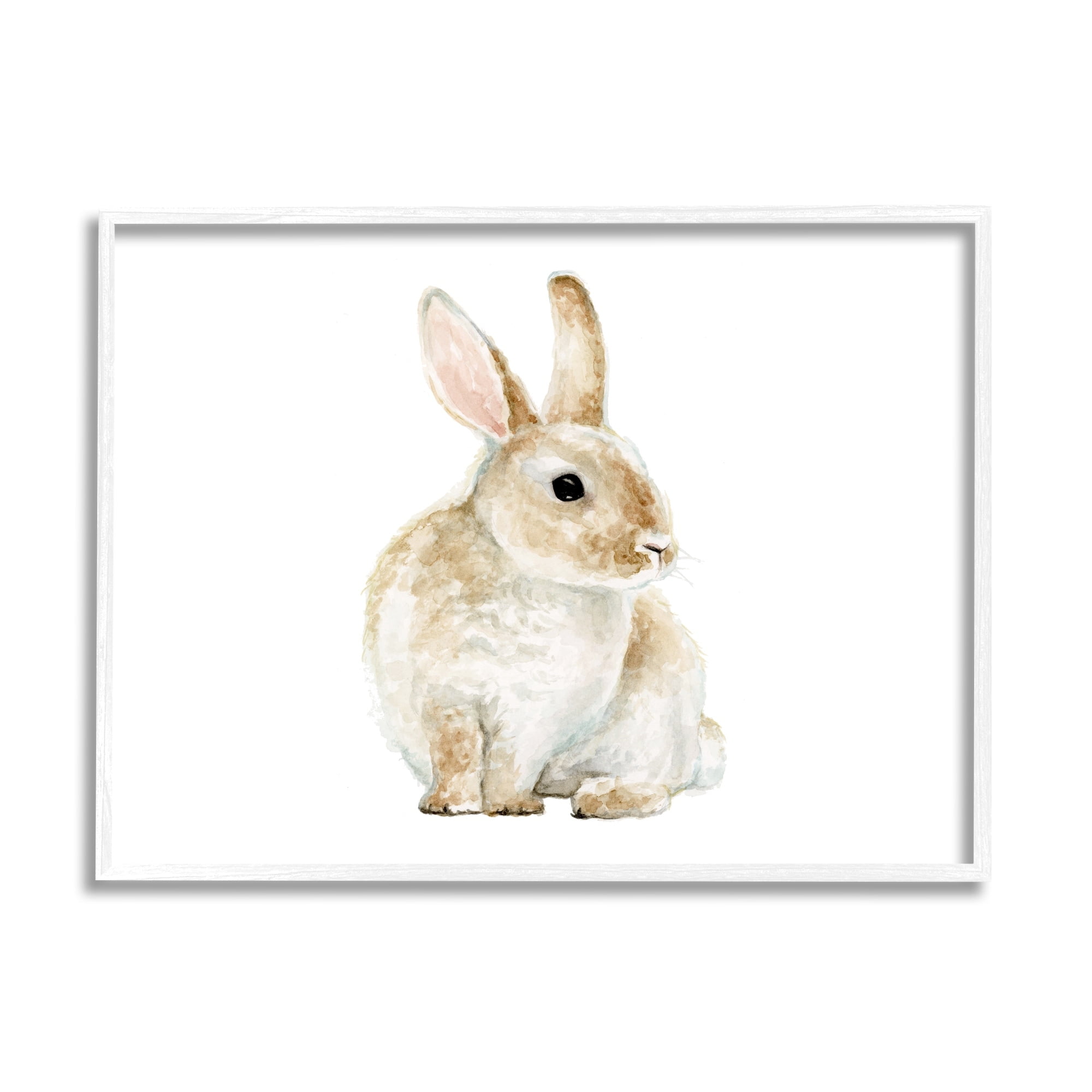White Framed Canvas Bunny Rabbit Watercolor Print for Kids' Nursery