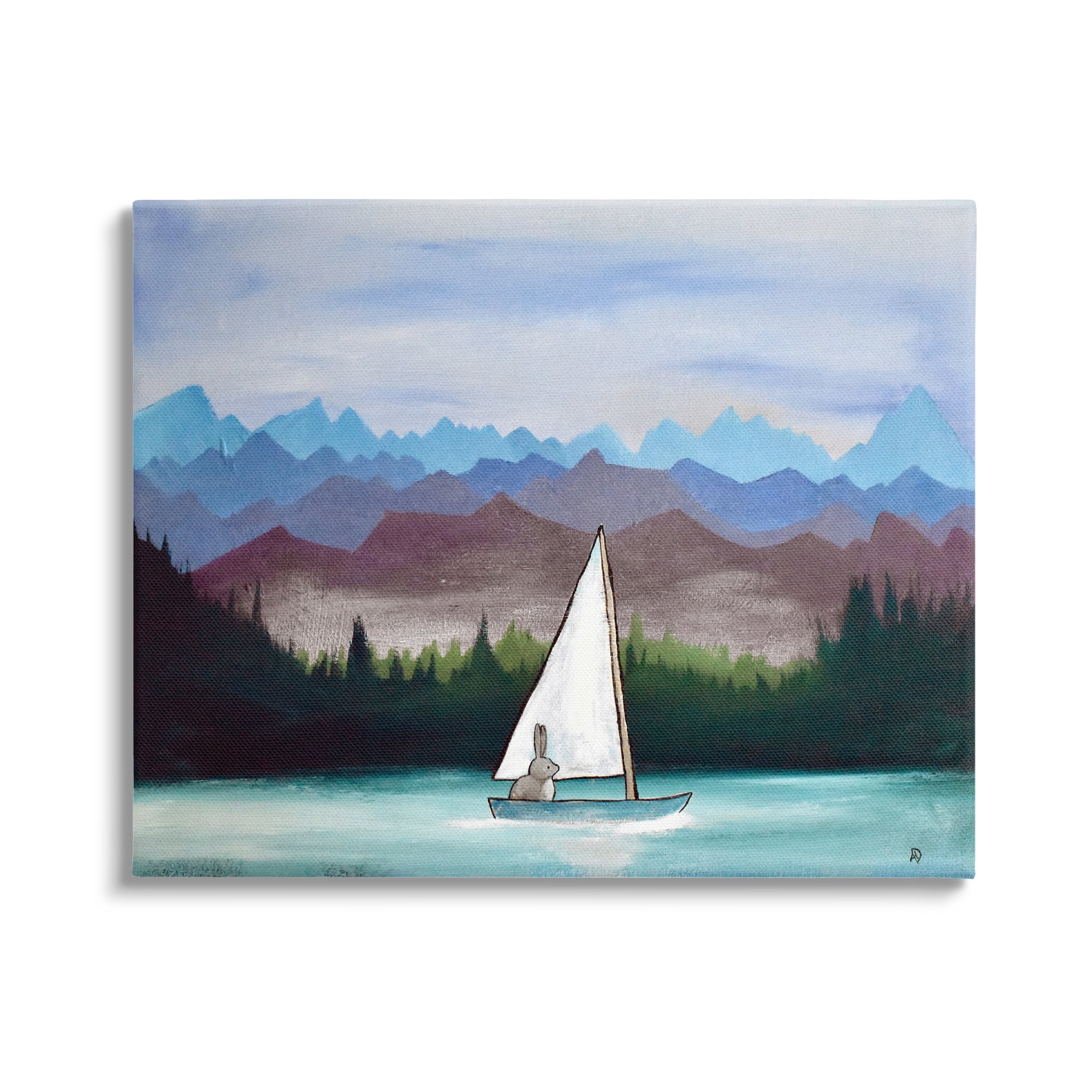 Stupell Industries Bunny Rabbit on Sailboat Vivid Distant Mountain Peaks Painting Gallery Wrapped Canvas Print Wall Art, Design by Andrea Doss