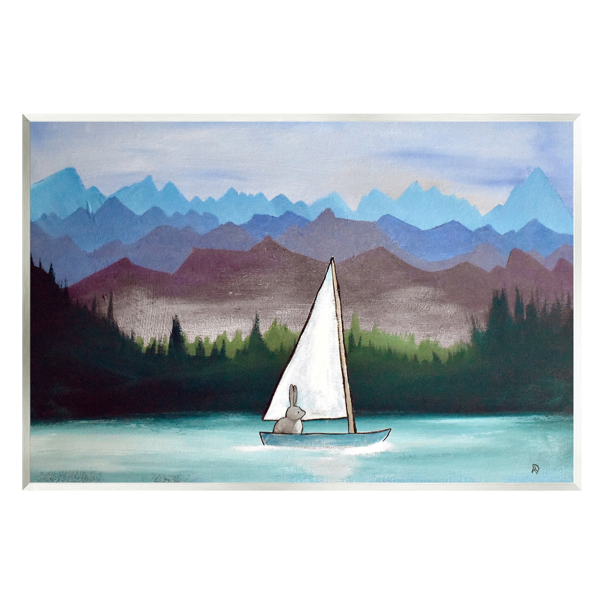 Stupell Industries Bunny Rabbit on Sailboat Vivid Distant Mountain Peaks Painting Unframed Art Print Wall Art, Design by Andrea Doss