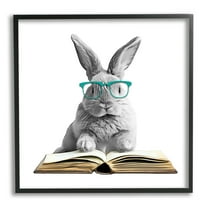 Stupell Industries Bunny Reading Book Animals & Insects Painting Black Framed Art Print Wall Art, 12 x 12