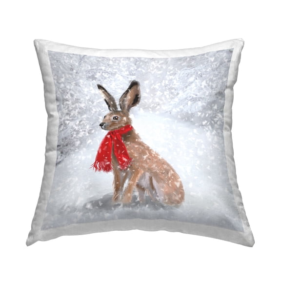 Stupell Industries Bunny Red Scarf Winter Snowfall Square Decorative Printed Throw Pillow, 18 x 18,