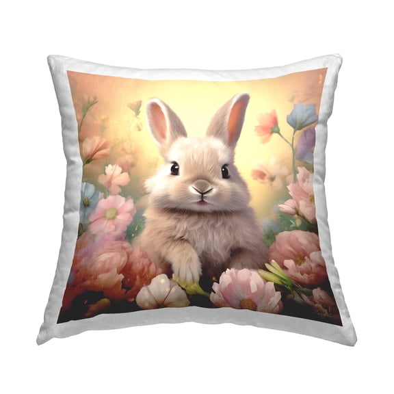 Stupell Industries Bunny & Spring Blooms Decorative Printed Throw Pillow, 18 x 18