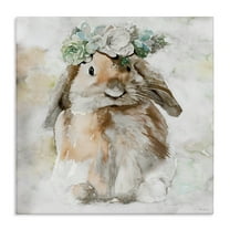 Stupell Industries Bunny & Spring Floral Crown Animals & Insects Painting Gallery Wrapped Canvas Art Print Wall Art, 17 x 17