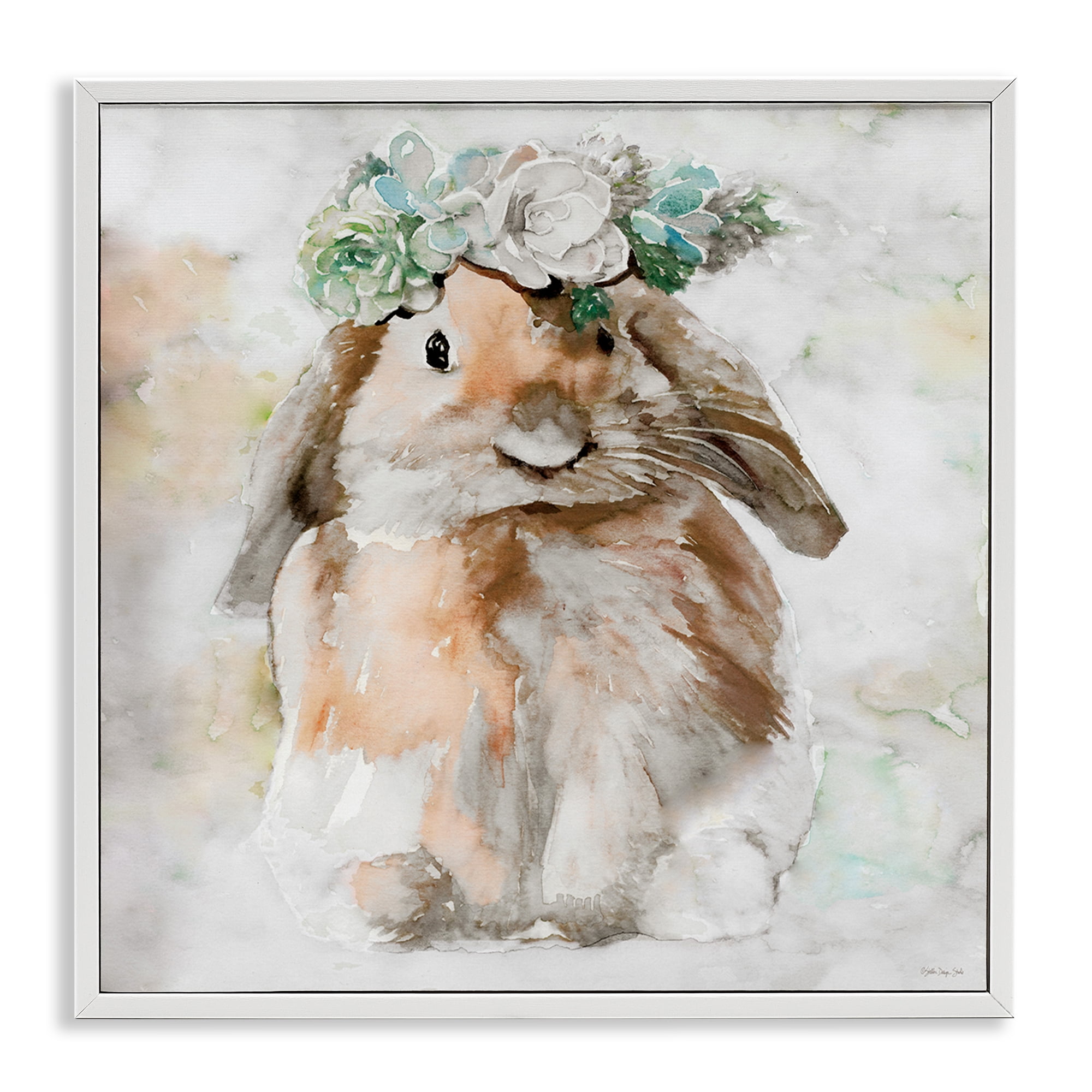 Stupell Industries Bunny & Spring Floral Crown Animals & Insects Painting White Framed Art Print Wall Art, 12 x 12