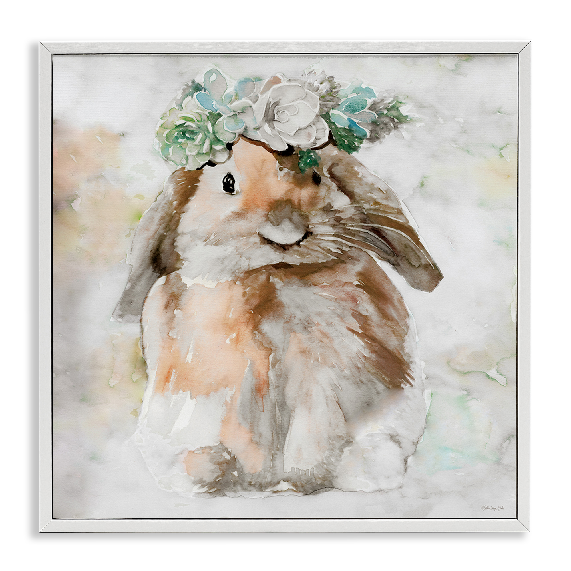 Stupell Industries Bunny & Spring Floral Crown Animals & Insects Painting White Framed Art Print Wall Art, 17 x 17