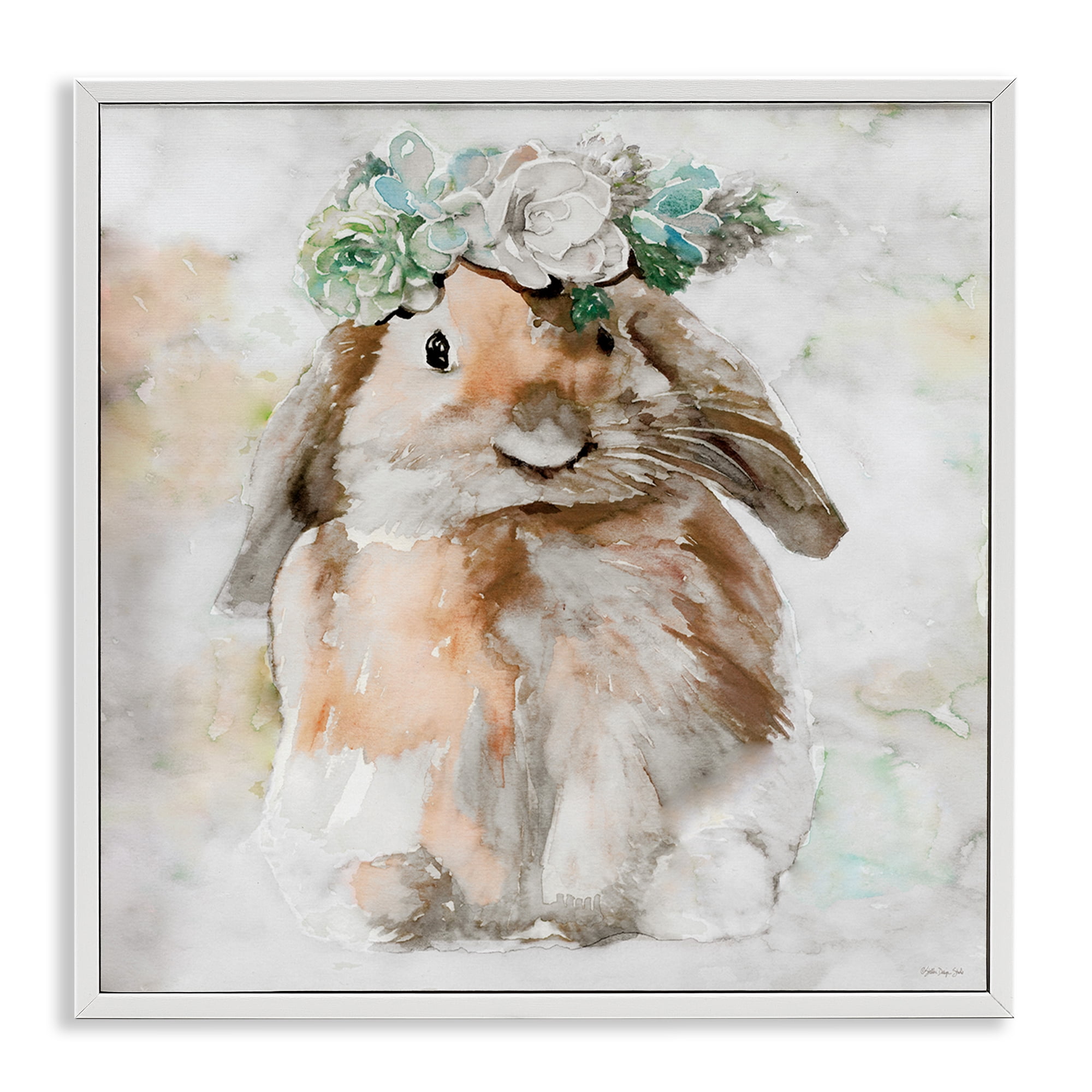Stupell Industries Bunny & Spring Floral Crown Animals & Insects Painting White Framed Art Print Wall Art, 24 x 24