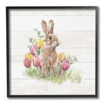 Stupell Industries Bunny & Spring Tulips Animals & Insects Painting Black Framed Art Print Wall Art, 12 x 12