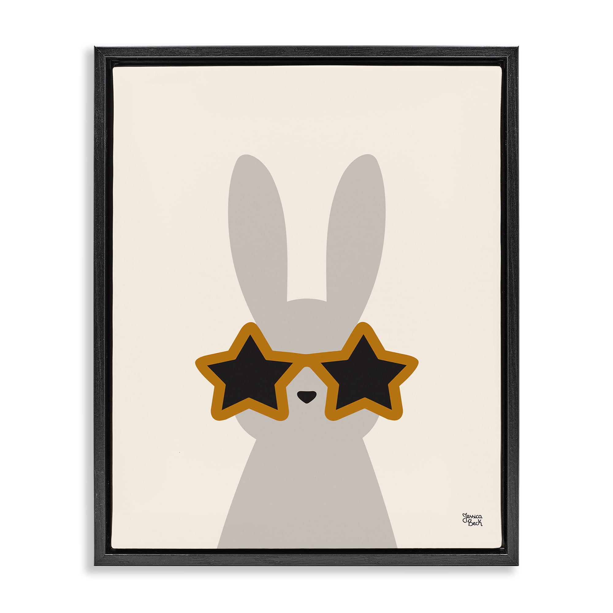 Stupell Industries Bunny & Star Sunglasses Animals Painting Black Floater Framed Canvas Art Print Wall Art, 17 x 21