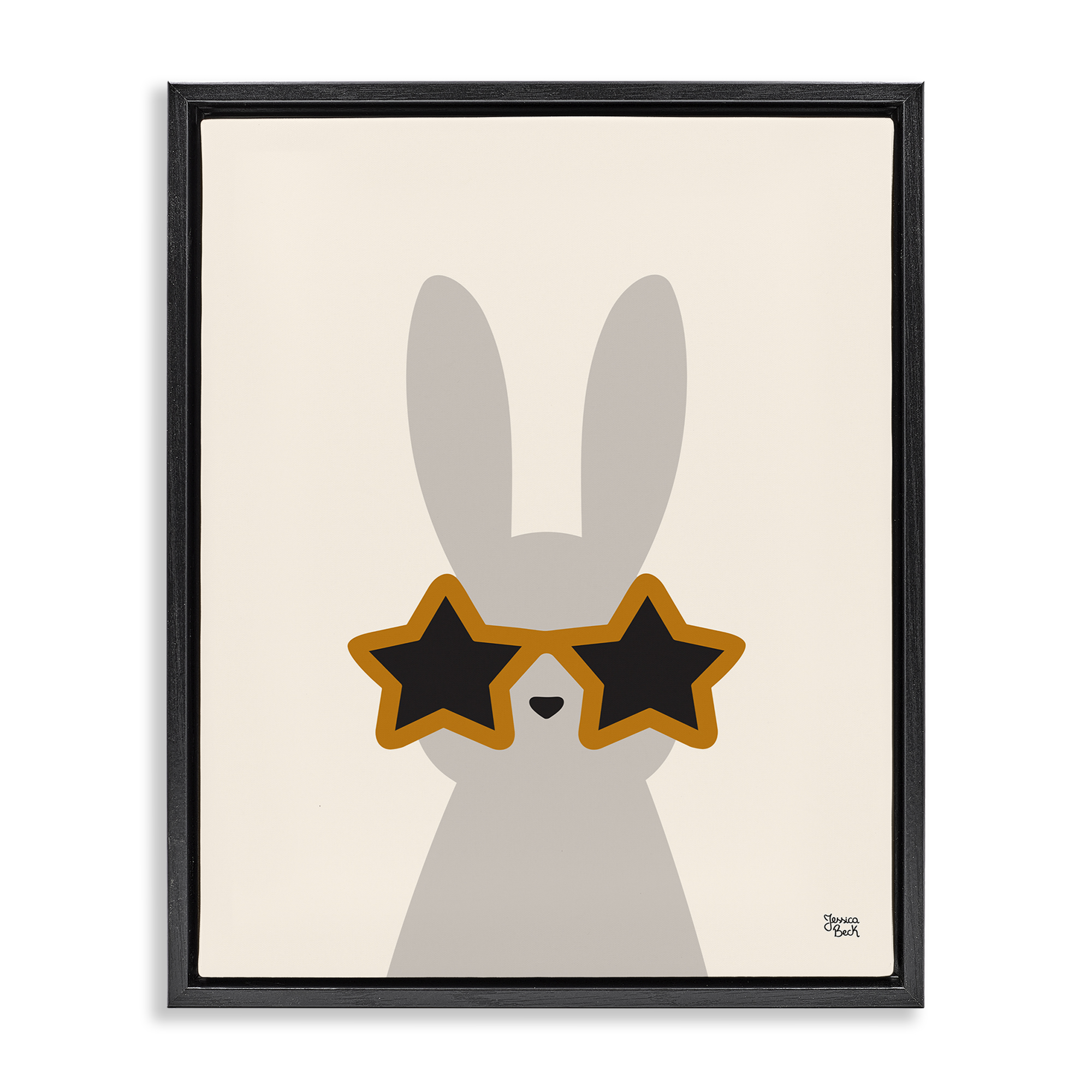 Stupell Industries Bunny & Star Sunglasses Animals Painting Black Floater Framed Canvas Art Print Wall Art, 25 x 31