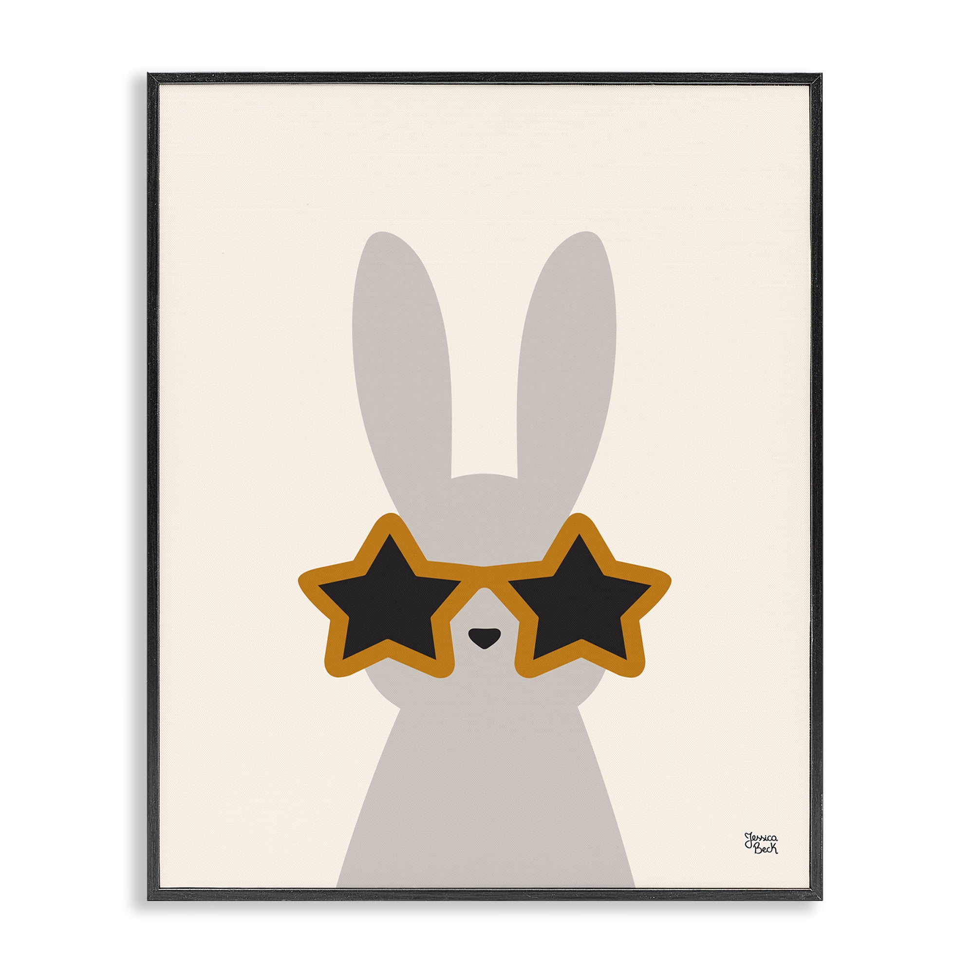 Stupell Industries Bunny & Star Sunglasses Animals Painting Black Framed Art Print Wall Art, 16 x 20