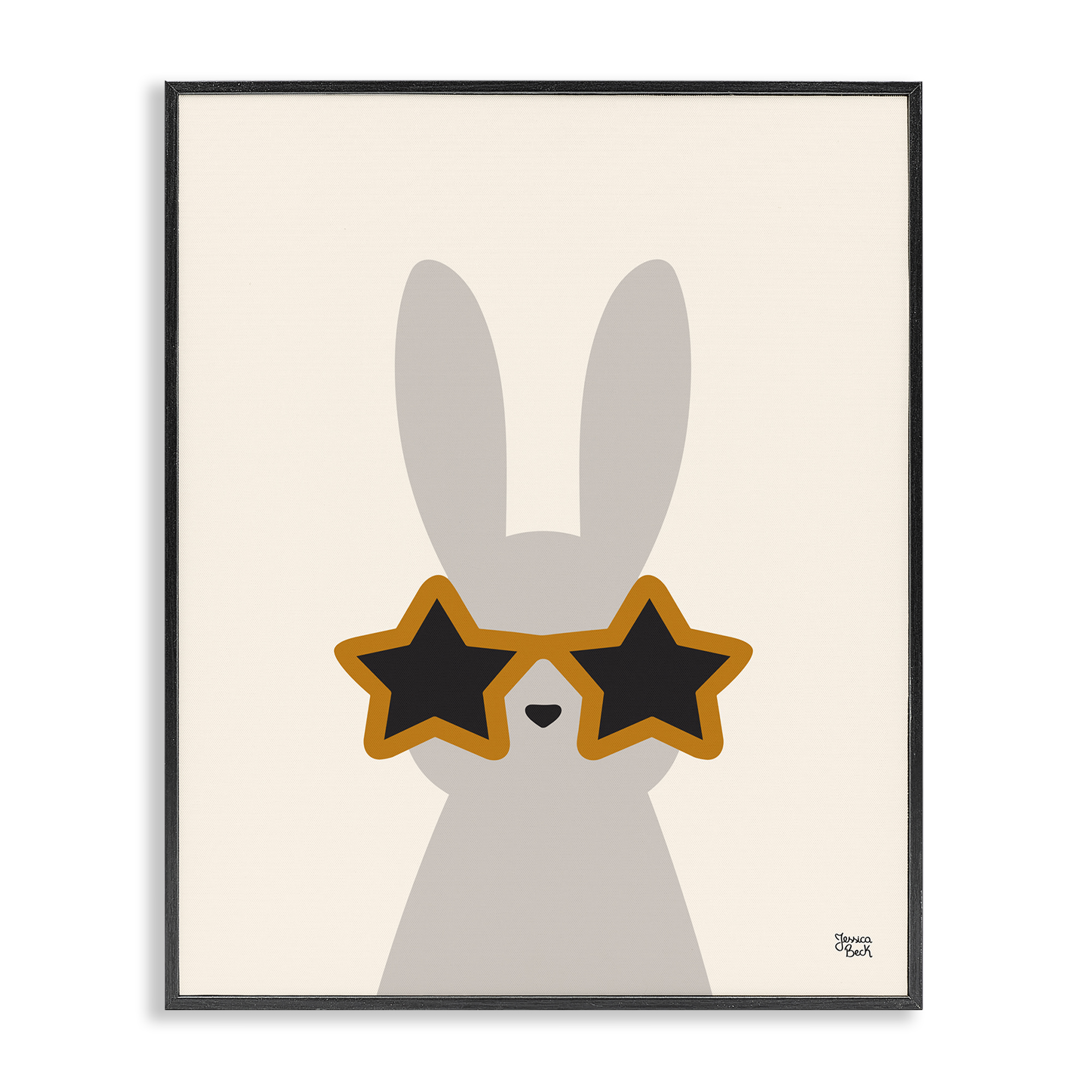Stupell Industries Bunny & Star Sunglasses Animals Painting Black Framed Art Print Wall Art, 24 x 30