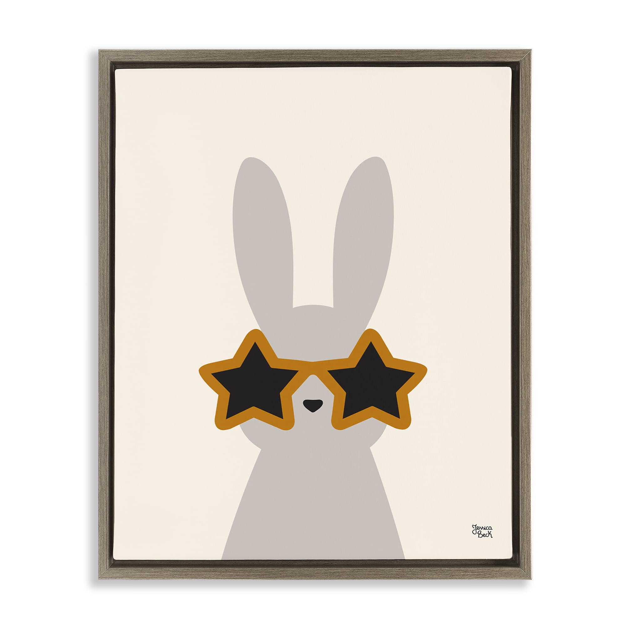 Stupell Industries Bunny & Star Sunglasses Animals Painting Brown Floater Framed Canvas Art Print Wall Art, 17 x 21
