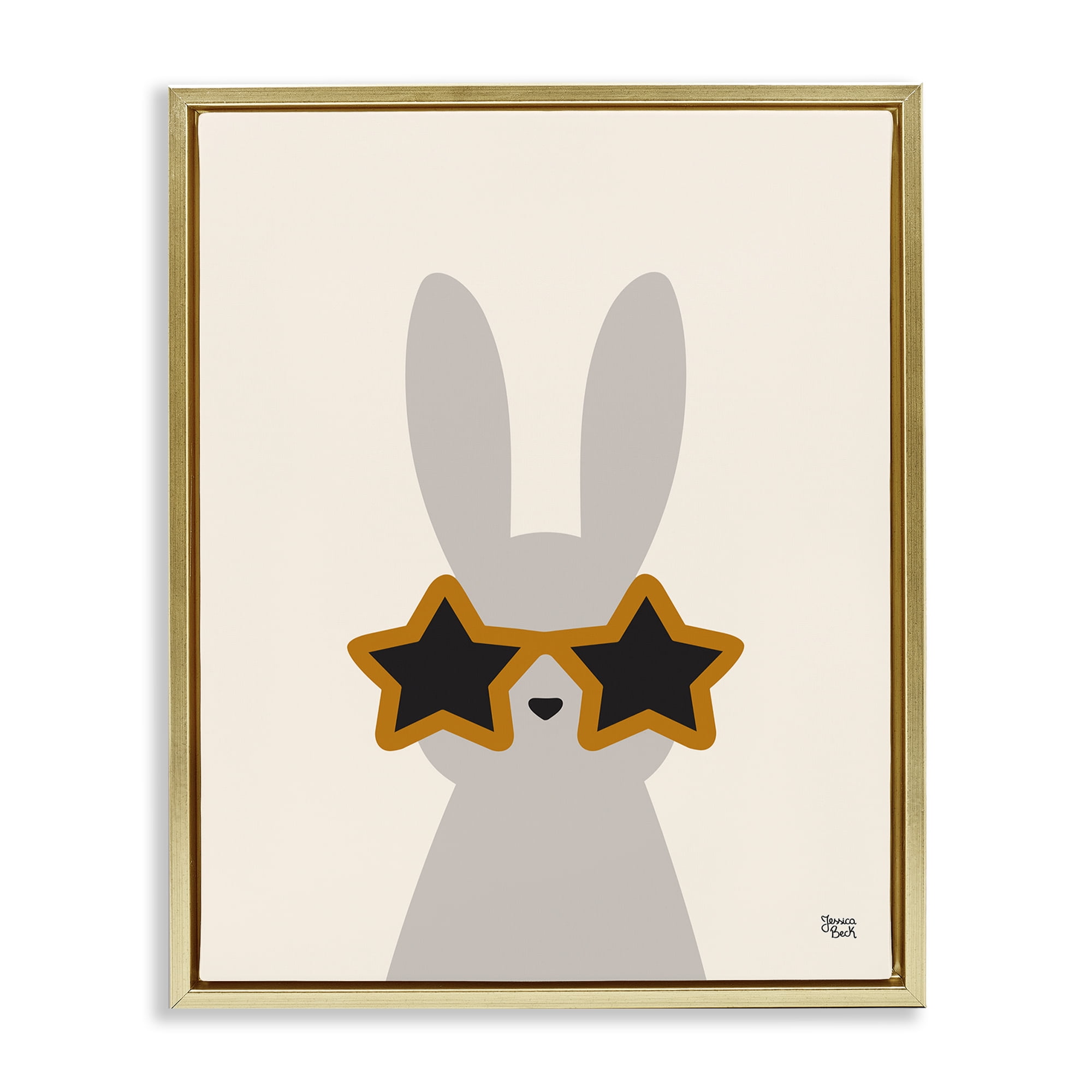 Stupell Industries Bunny & Star Sunglasses Animals Painting Gold Floater Framed Canvas Art Print Wall Art, 17 x 21